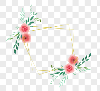 金色几何边框水彩花卉元素图片