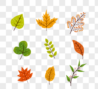 手绘彩色秋季落叶套图高清图片