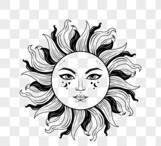 黑线手绘纹身太阳图片