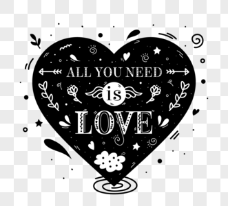黑白花体字复古爱心插图图片素材