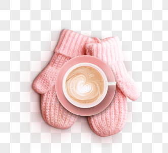 粉色手套心形拉花咖啡元素图片
