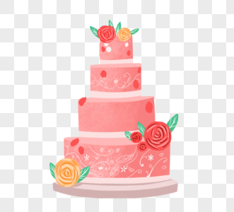 粉色手绘婚礼多层蛋糕元素图片