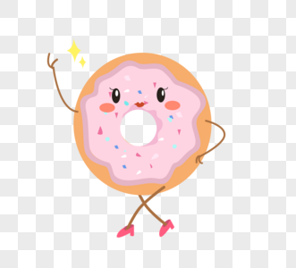 拟人化可爱卡通风格粉色甜甜圈食物图片素材
