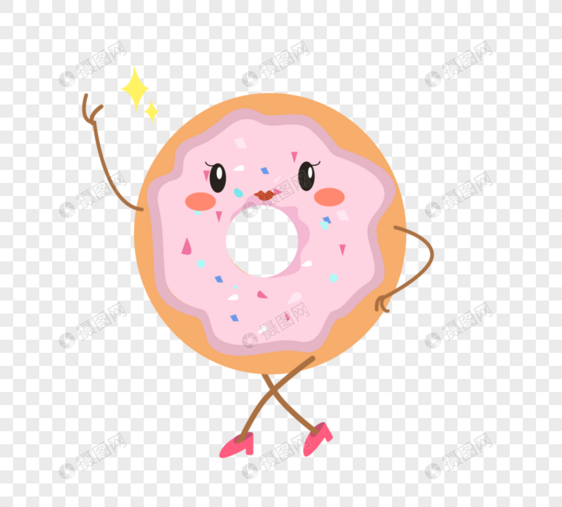 拟人化可爱卡通风格粉色甜甜圈食物图片