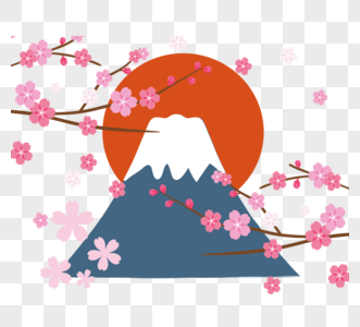 手绘富士山和樱花图片