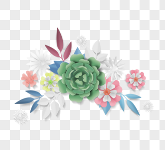 剪纸风格装饰花朵植物图片