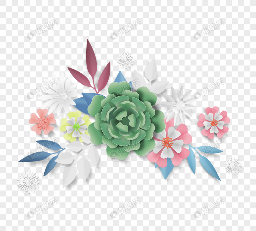 剪纸风格装饰花朵植物图片