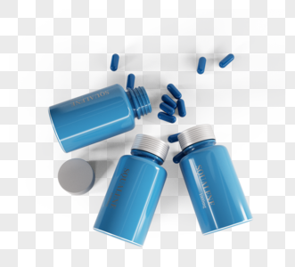 蓝色胶囊药丸瓶3d元素图片