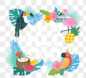 夏季热带植物动物鹦鹉火烈鸟菠萝图片