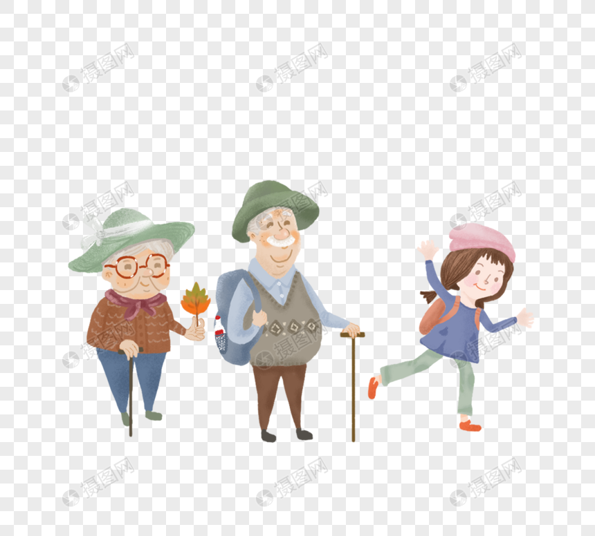 祖父母和孙女户外登山插图图片