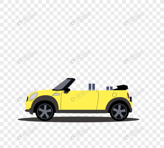 黄色可爱敞篷汽车矢量元素图片