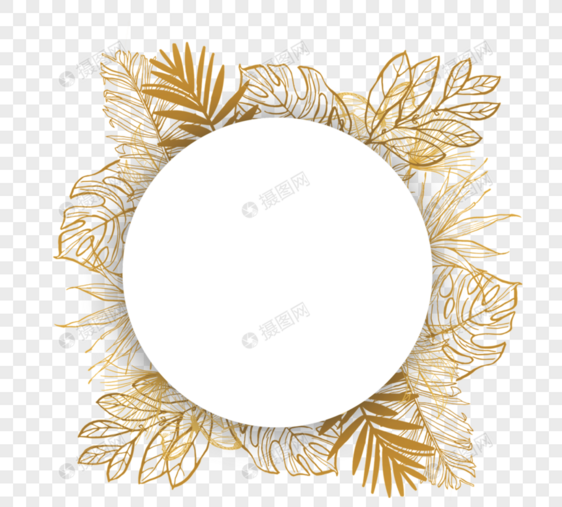 金色复合植物边框元素图片