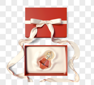 红色丝带礼盒香水3d元素高清图片
