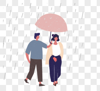 手绘打伞情侣下雨天图片