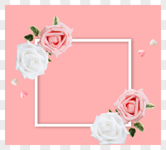 粉色简约玫瑰框架元素图片