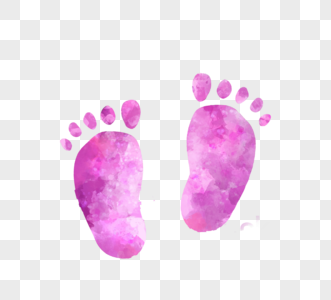 新生儿晕染水彩紫色脚印图片