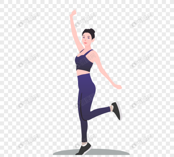 手绘跳健身操女孩健身锻炼图片