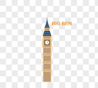 英国特征建筑伦敦大本钟黄色扁平元素图片