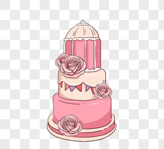 粉色卡通多层婚礼蛋糕图片
