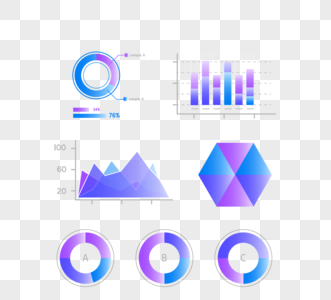 蓝紫色渐变趋势色商务可视化图标组图图片