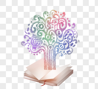 知识树书籍教育学习手绘元素彩色图片