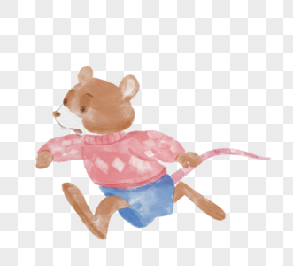 老鼠奔跑水彩手绘元素图片