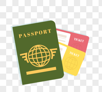 手绘卡通旅行护照票飞机票高清图片素材