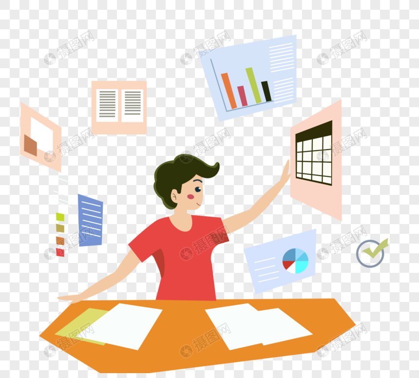 卡通手绘工作忙人图元素素材下载 正版素材 摄图网