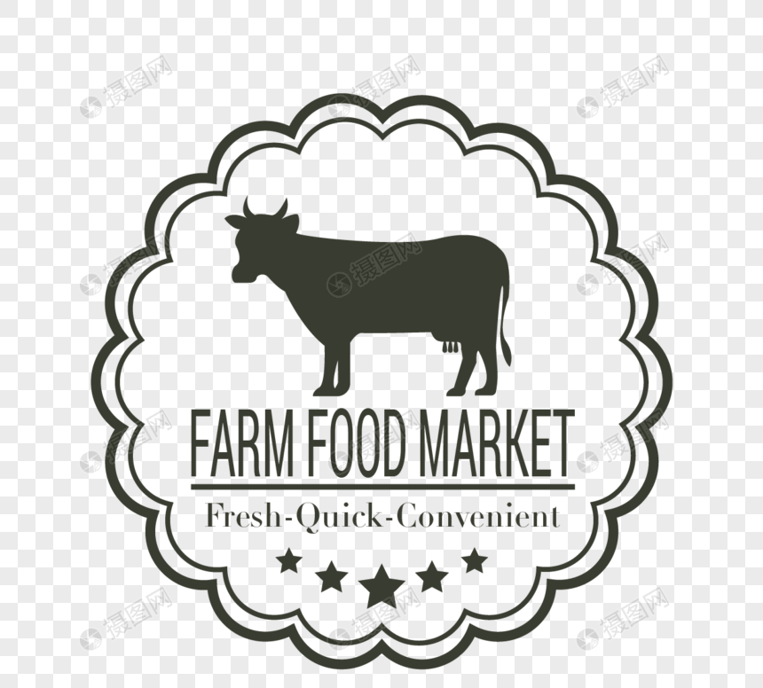 圆形黑色花纹线条五星现代农场超市标志图片