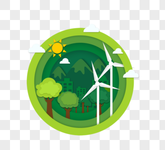 绿色环保风力发电生态剪纸风格绘画高清图片
