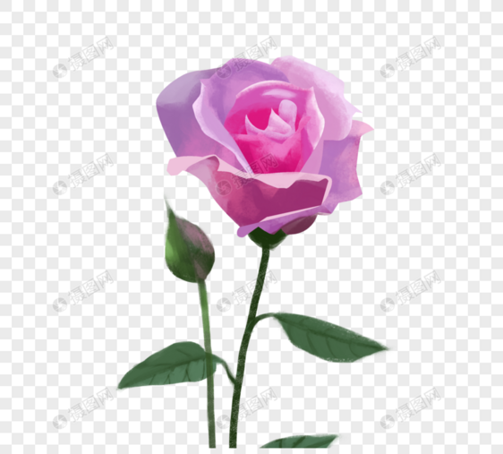 水粉单枝玫瑰花元素图片