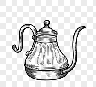 线条画黑白线稿咖啡壶茶壶图片