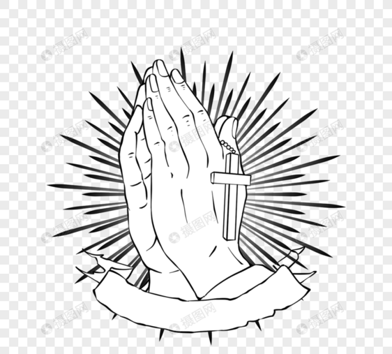 手绘手指交叉向上帝祈祷手势图片