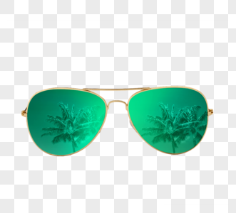 绿色渐变色太阳眼镜创意棕榈树墨镜图片
