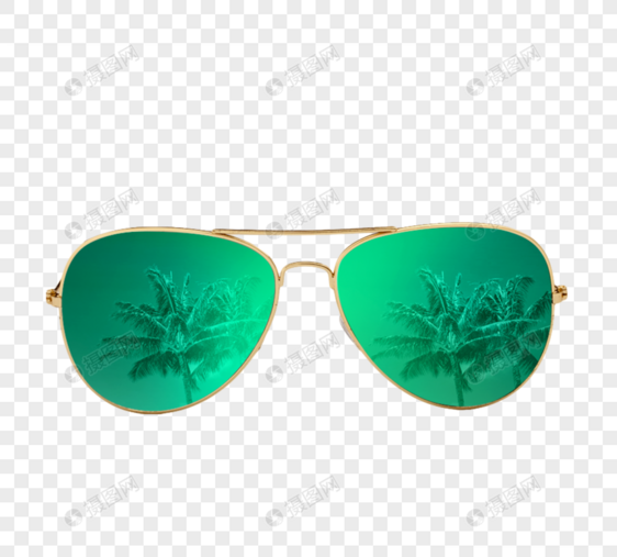 绿色渐变色太阳眼镜创意棕榈树墨镜图片