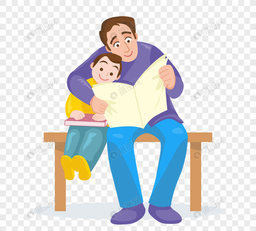 父亲和儿子坐在一起看报纸