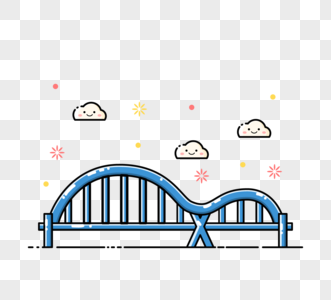 矢量扁平化MBE风格台湾特色建筑台北新月大桥图片