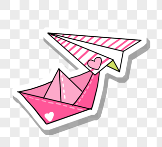 粉色折纸飞机和纸船图片