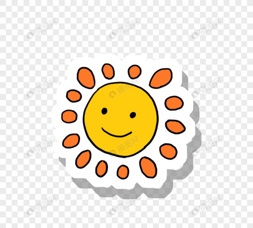 手绘黄色微笑太阳和阳光元素图片