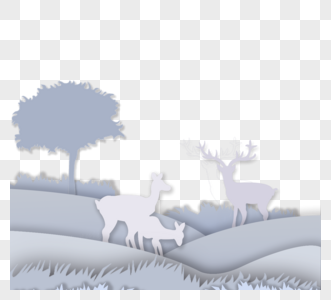 草原森林麋鹿剪纸图片