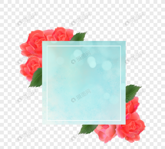水彩红色玫瑰花花卉边框图片