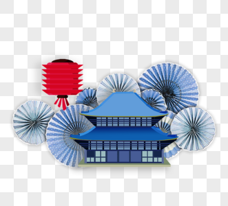 日本蓝紫色神社灯笼元素矢量图图片