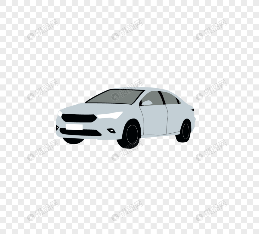 平面卡通银白色小汽车元素矢量图图片