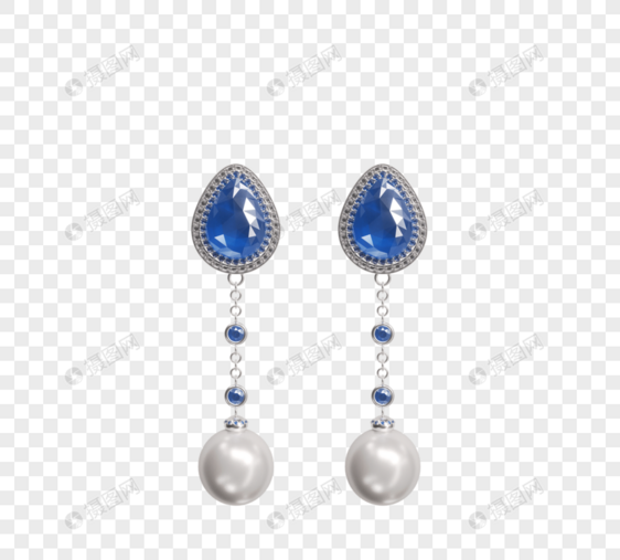 蓝宝石珍珠耳环3D建模模型三维元素图片