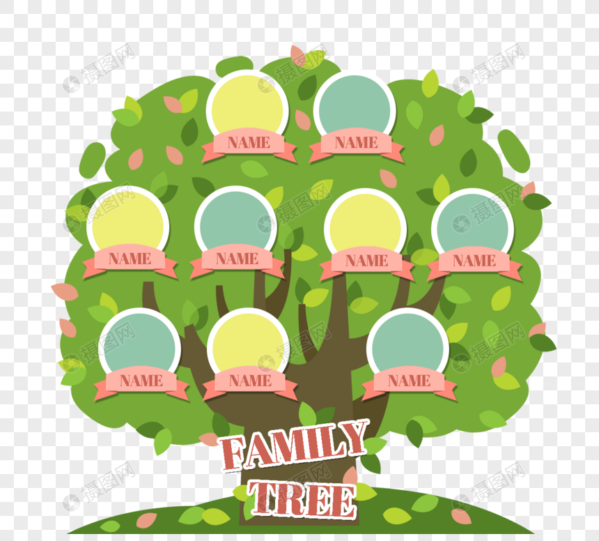 手绘绿色家庭树家族关系图图片