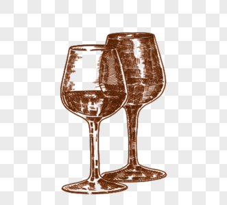 两个棕色手绘透明高脚红酒杯图片