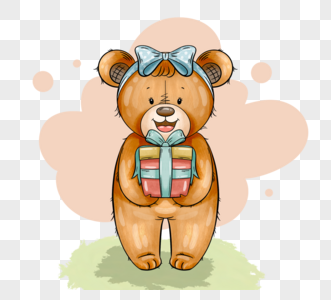 棕色生日快乐泰迪熊元素图片