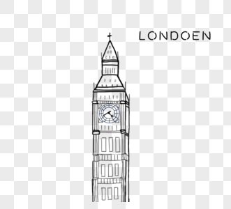 黑色手绘英国大本钟线条图片