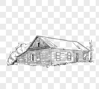 手绘黑色线描乡村房屋元素图片