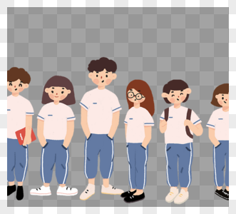 一群穿着校服正面学生png元素图片素材